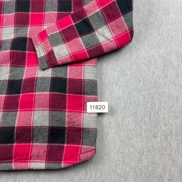 Carhartt‎ Flannel Shirt Girls Large 14 Pink Black Plaid Sherpa Lined Snap Button - Picture 10 of 10